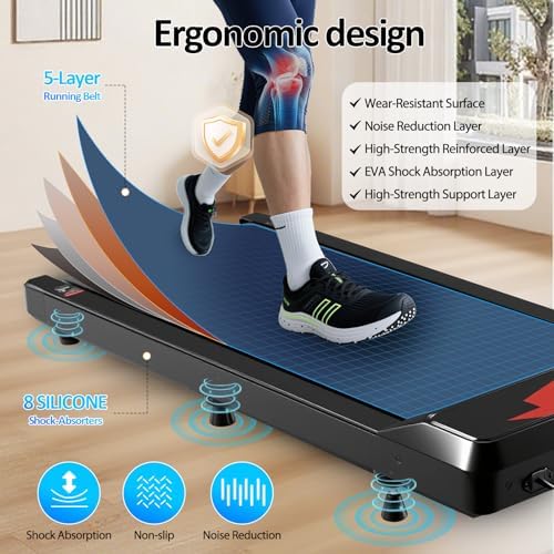 Romon Tapis De Marche, Tapis De Course Pliable Motorise Walking Pad Electrique Silencieux Inclinable Tapis Roulant 2-6Km/H avec Affichage LED Treadmill Compact pour la Maison et Le Bureau – Image 2