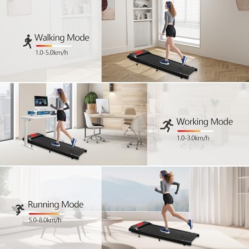 Romon Tapis De Marche, Tapis De Course Pliable Motorise Walking Pad Electrique Silencieux Inclinable Tapis Roulant 2-6Km/H avec Affichage LED Treadmill Compact pour la Maison et Le Bureau – Image 3