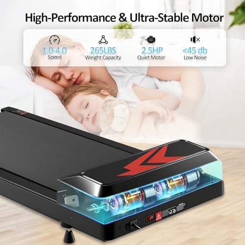 Romon Tapis De Marche, Tapis De Course Pliable Motorise Walking Pad Electrique Silencieux Inclinable Tapis Roulant 2-6Km/H avec Affichage LED Treadmill Compact pour la Maison et Le Bureau – Image 4