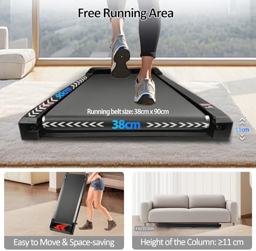 Romon Tapis De Marche, Tapis De Course Pliable Motorise Walking Pad Electrique Silencieux Inclinable Tapis Roulant 2-6Km/H avec Affichage LED Treadmill Compact pour la Maison et Le Bureau – Image 6