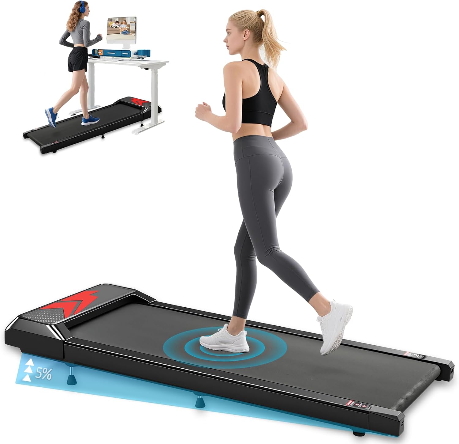 Romon Tapis De Marche, Tapis De Course Pliable Motorise Walking Pad Electrique Silencieux Inclinable Tapis Roulant 2-6Km/H avec Affichage LED Treadmill Compact pour la Maison et Le Bureau – Image 9